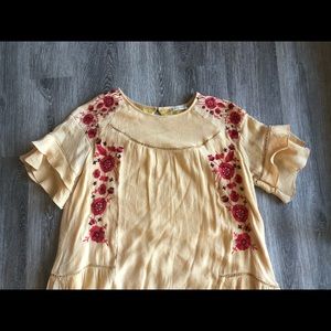 Altar’d State yellow flowy dress w/ red embroidery